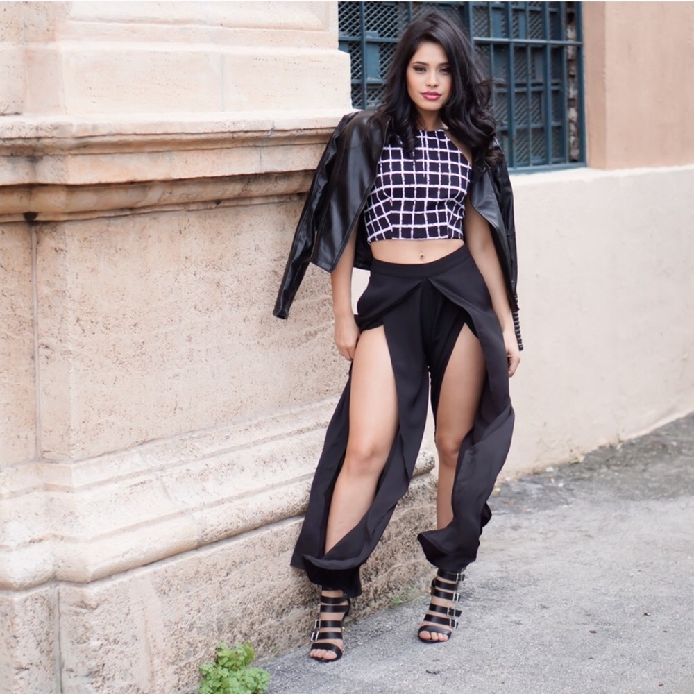 Black Two Split Palazzo Pants